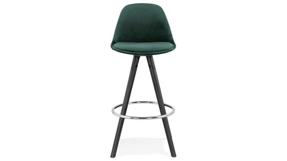 Tabouret snack Mi-hauteur velours vert pieds noir - Gabin