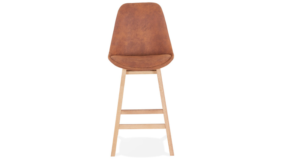 Tabouret snack Mi-hauteur microfibre brun pied bois naturel - Ken