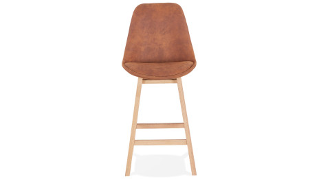 Tabouret snack Mi-hauteur microfibre brun pied bois naturel - Ken