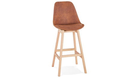 Tabouret de bar microfibre brun pied bois naturel - Ken