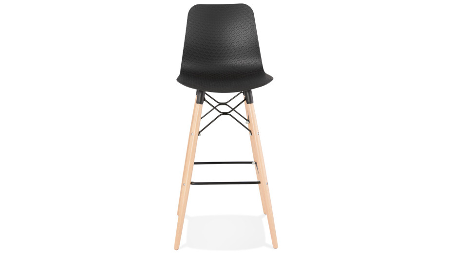 Tabouret de bar noir pied bois naturel - Elena