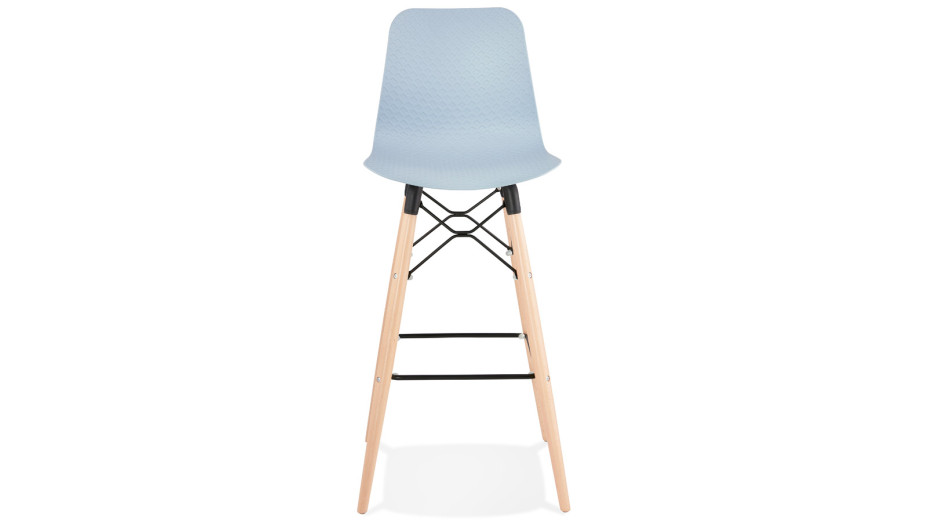 Tabouret de bar bleu pied bois naturel - Elena