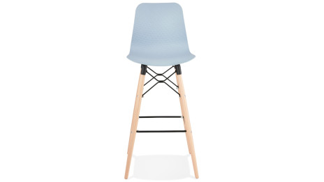 Tabouret de bar bleu pied bois naturel - Elena