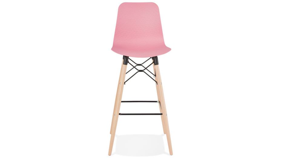 Tabouret de bar rose pied bois naturel - Elena