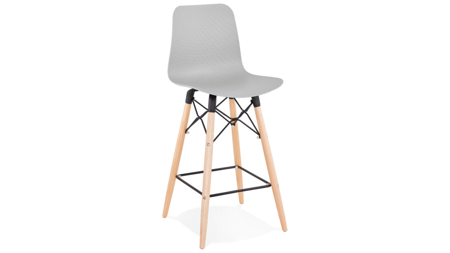 Tabouret snack Mi-hauteur gris pied bois naturel - Elena