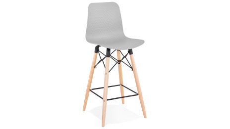 Tabouret snack Mi-hauteur gris pied bois naturel - Elena