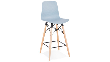 Tabouret snack Mi-hauteur bleu pied bois naturel - Elena