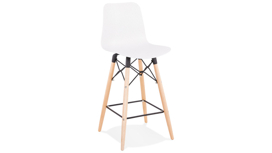 Tabouret snack Mi-hauteur blanc pied bois naturel - Elena