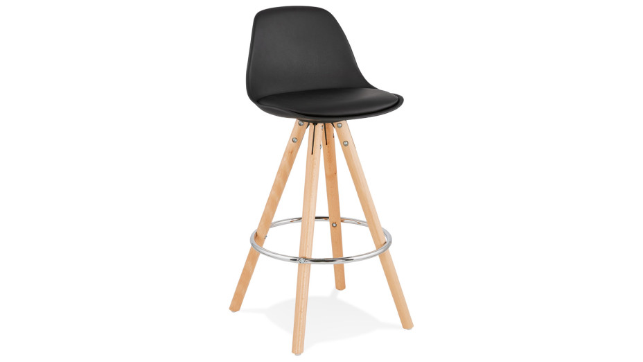 Tabouret snack Mi-hauteur noir pied bois naturel - VESTA