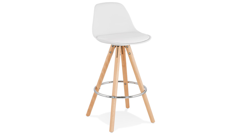 Tabouret snack Mi-hauteur blanc pied bois naturel - VESTA