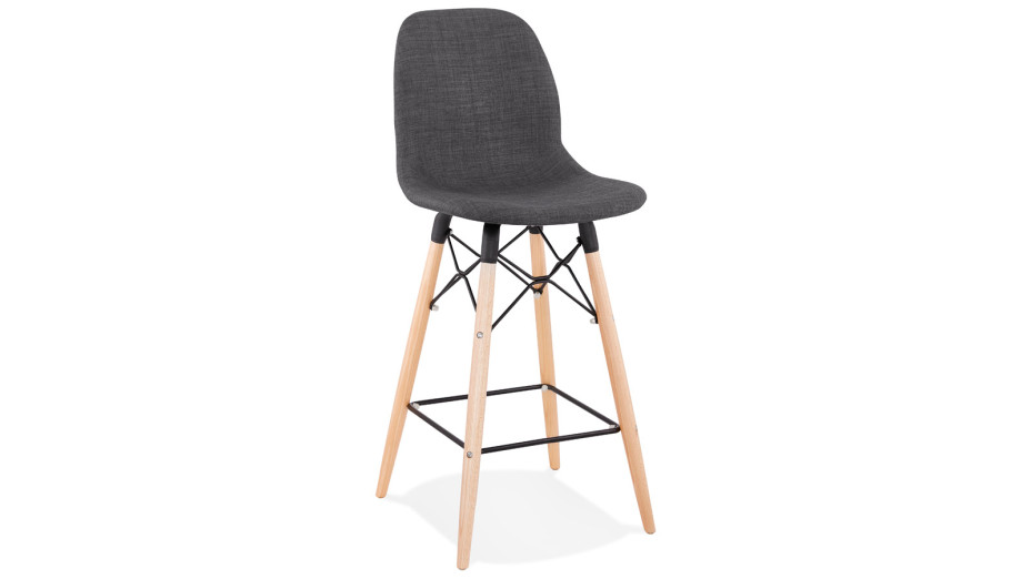 Tabouret snack Mi-hauteur tissu gris pied bois naturel - Louna