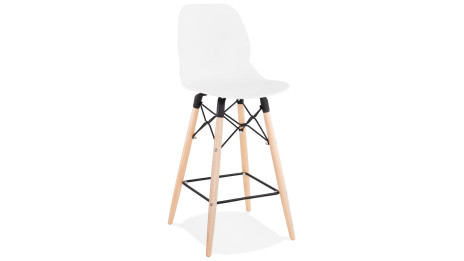 Tabouret snack Mi-hauteur design blanc pied bois naturel - Cava