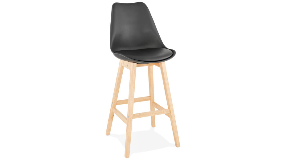 Tabouret de bar noir pied bois naturel - Rima