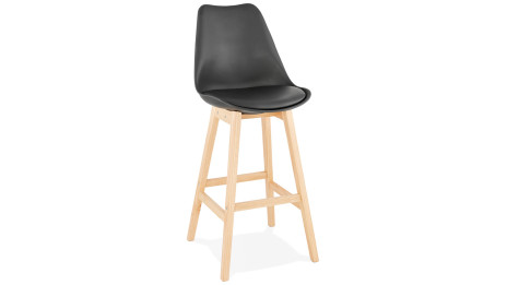 Tabouret de bar noir pied bois naturel - Rima