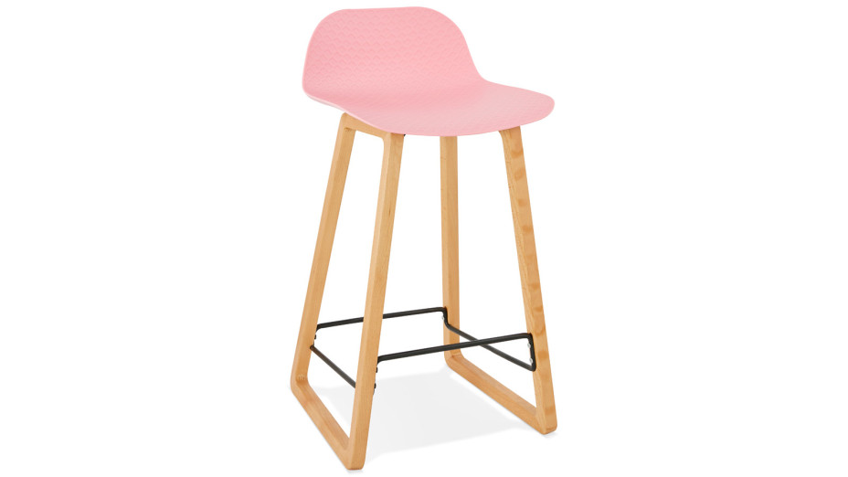 Tabouret snack Mi-hauteur rose pied bois naturel - SCANDI