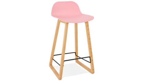 Tabouret snack Mi-hauteur rose pied bois naturel - SCANDI