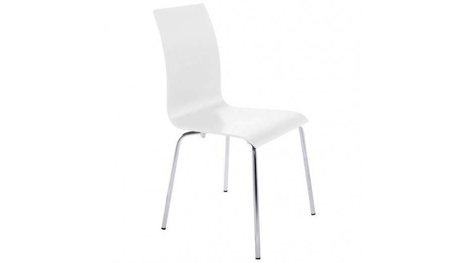 Erasme - Chaise simple en bois blanc avec pieds chromés