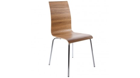 Erasme - Chaise simple en bois Zebrano avec pieds chromés