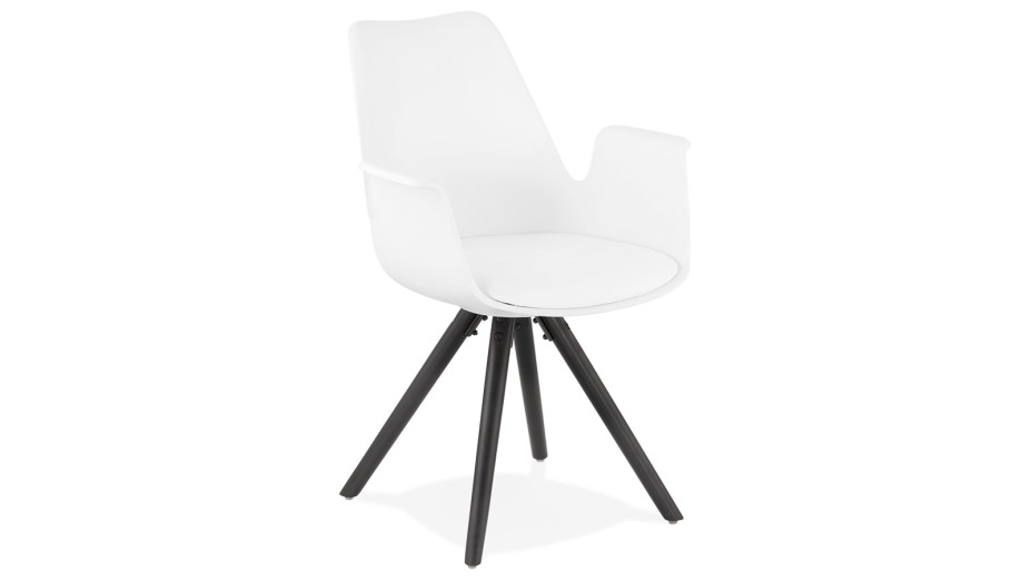 Fauteuil moderne Blanc pieds noir - LEON
