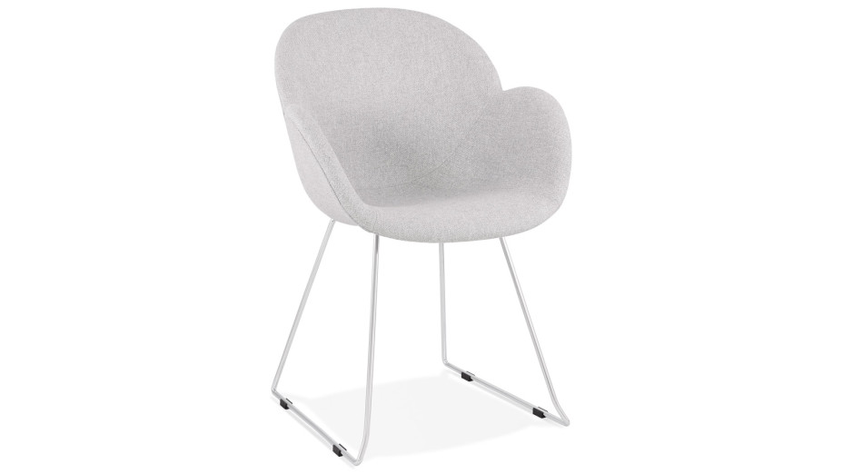 Fauteuil scandinave tissu gris clair pied chromé - TULIPO