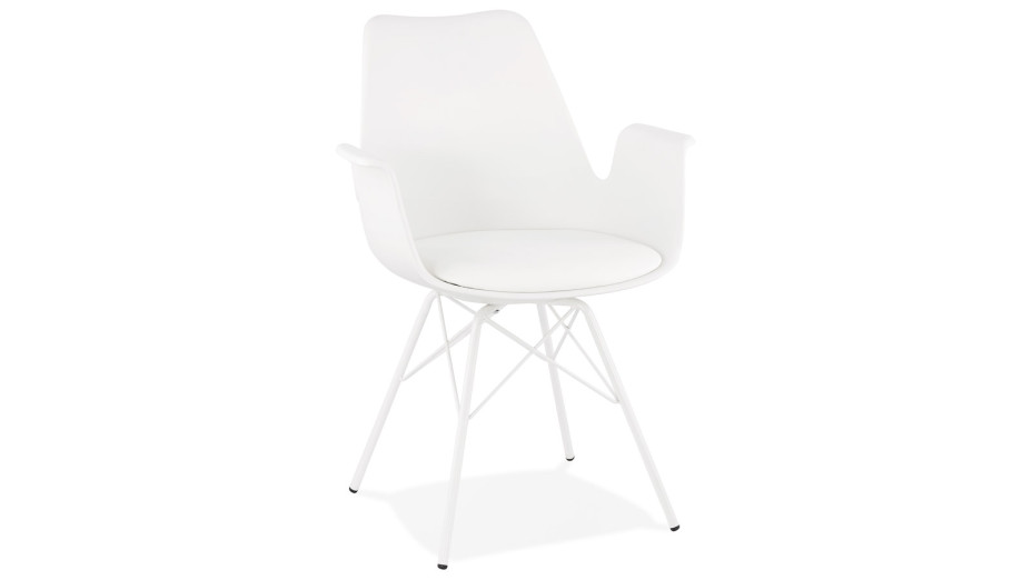 Fauteuil moderne Blanc pieds métal blanc - LEONA