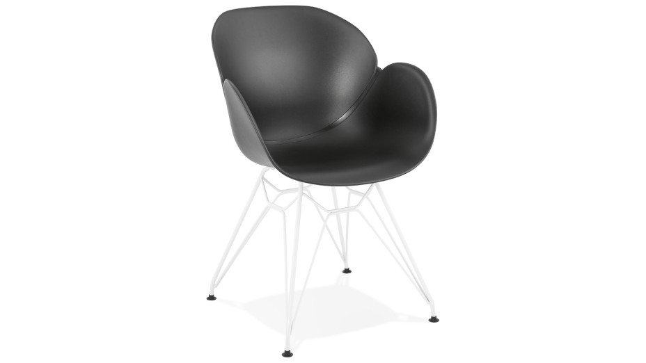 Fauteuil scandinave noir pied métal blanc - CANA