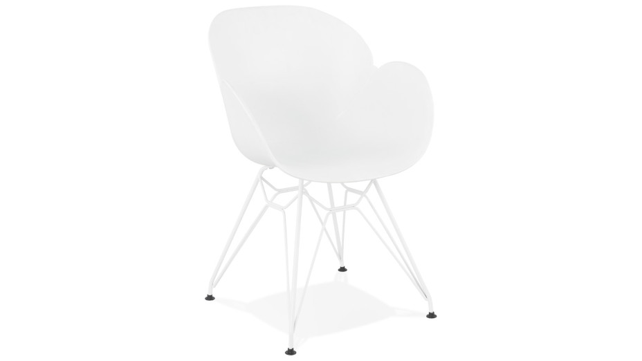 Fauteuil scandinave blanc pied métal blanc - CANA