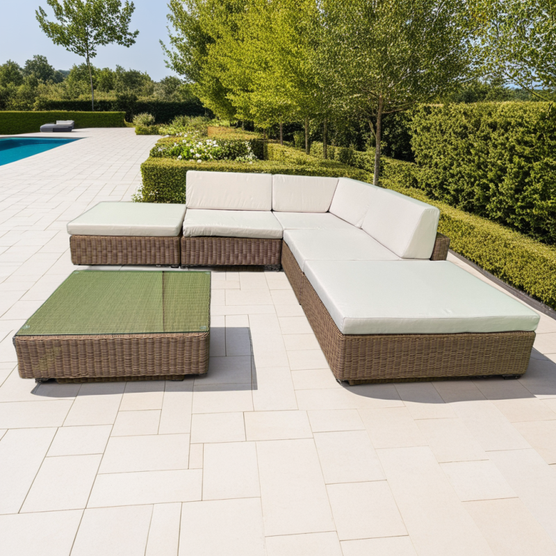 Salon De Jardin 4 Pièces – Canapé 2 Places + 2 Fauteuils + Table Basse – Rotin Tressé Beige/Gris – Résistant UV – Moderne Et Confortable – Montage Facile