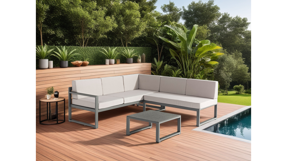 Salon de jardin 5 places Aluminium Gris - RELAX