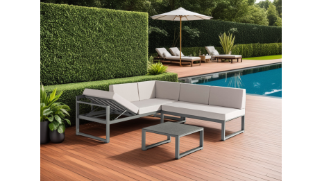 Salon de jardin 5 places Aluminium Gris - RELAX