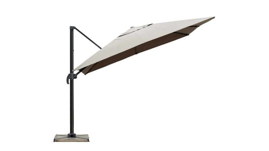 Parasol déporté 3 x 3 taupe UPF 50+ - ZUN + Dalles monobloc