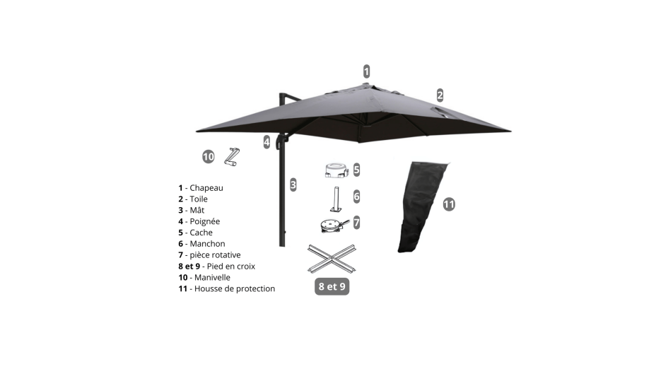 Parasol déporté 3 x 3 taupe UPF 50+ - ZUN + Dalles monobloc