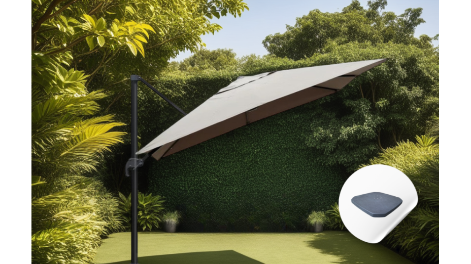 Parasol déporté 3 x 3 taupe UPF 50+ - ZUN + Dalles monobloc