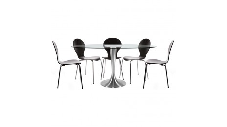 Stil - Table ovale en verre trempé transparent - pied aluminium