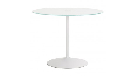 Alofi - Table ronde blanche plateau verre