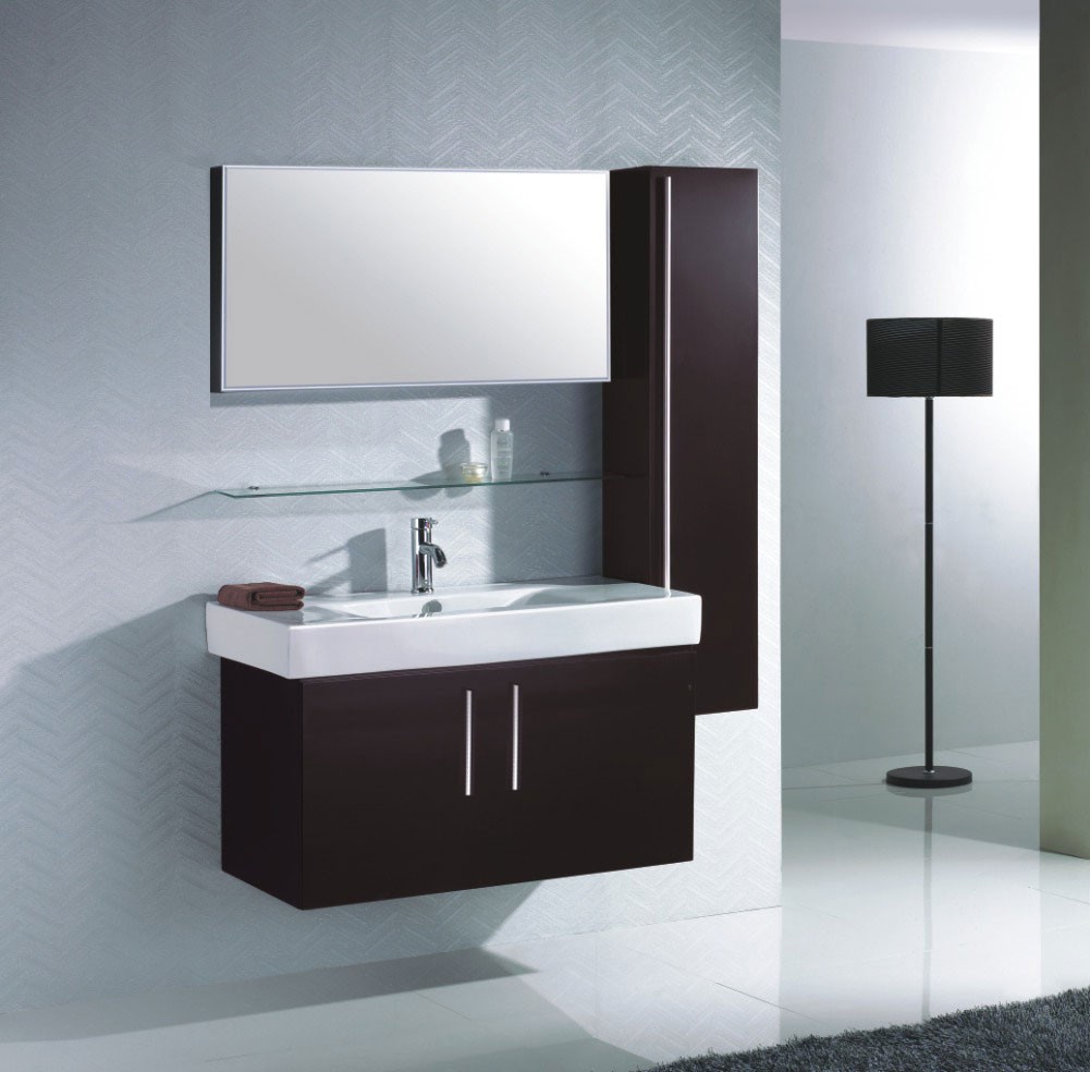 Ensemble meuble salle bain simple vasque colonne murale miroir